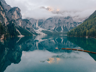 Lago di Braies in the Dolomites in the italian Alps