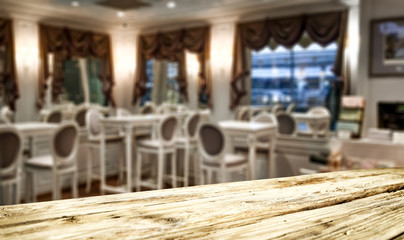Table background of free space and restaurant interior 