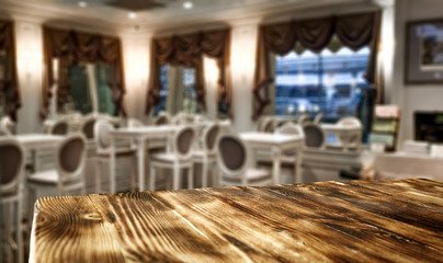 Table background of free space and restaurant interior 