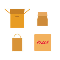 Collection of flat vector icons of 4 cardboard packs