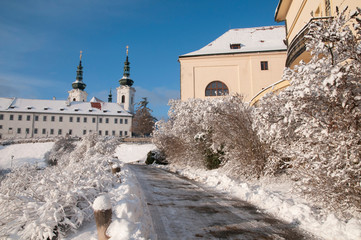 Snowy Path to Strahov Monastery in winter time