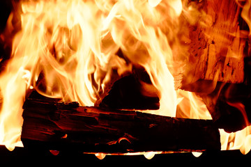 Close up on fire in the night 