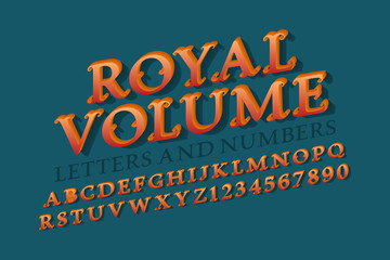 Obraz premium Royal volume letters and numbers. 3d vintage font. Isolated english alphabet.