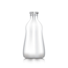 Bottles with aluminium lid for food Drinks and cosmetics on white background.