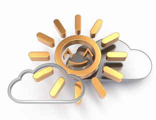 Happy sun 3D icon with clouds