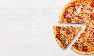 Pizza pepperoni slice, top view