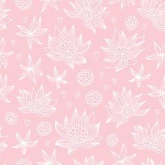 Baby pattern with flowers and hearts, seamless vector background