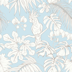 Seamless pattern, background. with tropical plants