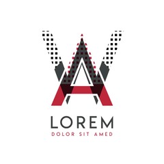 WA logo with gray and red color that can be used for creative industries and paper printing. AW logo is filled with bubbles and dots, can be applied in the background and wallpaper.