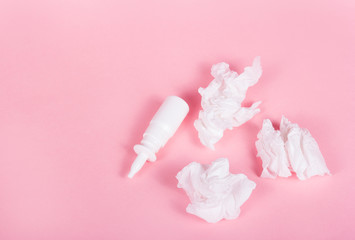 Nasal spray and Crumpled paper napkins
