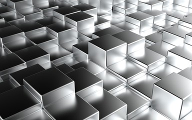 Abstract matte metallic Fillet cubes perspective background. White, black, gray. 3D render