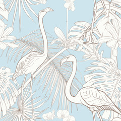 Seamless pattern, background. with tropical plants