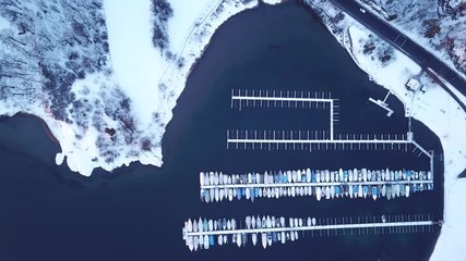 Top down view on boats in a harbor near e18 in Oslo, Norway - Powered by Adobe