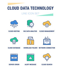 CLOUD DATA TECHNOLOGY LINE ICON SET