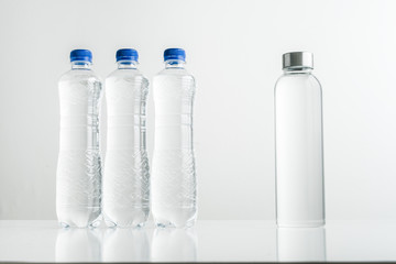 concept of zero waste lifestyle of using glass bollte instead of single use plastic