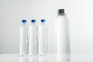 concept of zero waste lifestyle of using glass bollte instead of single use plastic