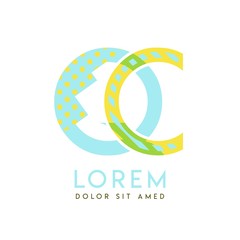 QC natural logo design with yellow and ocean blue color that can be used for creative business and advertising. CQ logo is filled with bubbles and dots, can be used for all areas of the company.