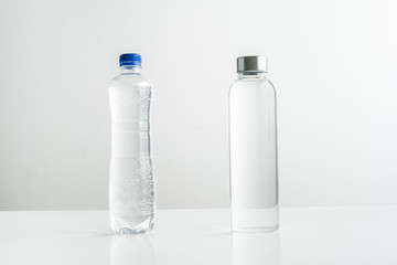 concept of zero waste lifestyle of using glass bollte instead of single use plastic
