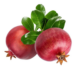 Fresh pomegranate  with leaves isolated on white background with clipping path