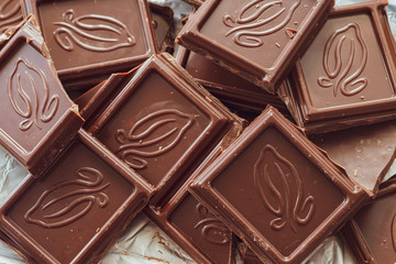 Black chocolate bars. Selective focus.
