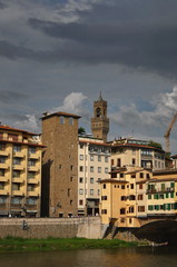 Fototapeta na wymiar Detail of Ponte Vecchio on a cloudy days, Florence, Italy