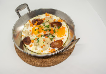 Pan fired egg with toppings for breakfast or dinner homemade food for Thai people in Thailand