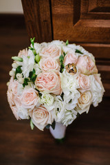 Beautiful and tender wedding bouquet close up