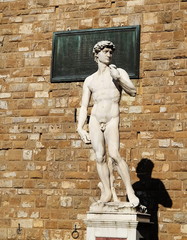 Obraz premium Copy of David of Michelangelo in front of Palazzo Vecchio, Florence, Italy