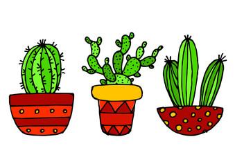 Drawn Cactus Collection Set Cute Floral Mexican