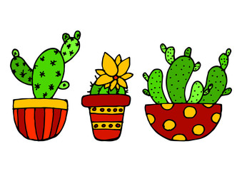 Drawn Cactus Collection Set Cute Floral Mexican