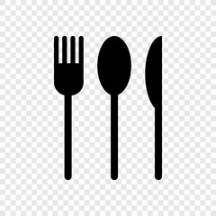 Fork spoon knife icon on transparent grid