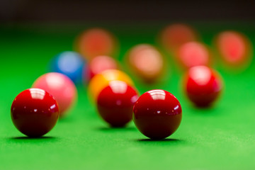 snooker ball on the green snooker table at snooker club