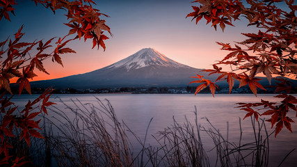 Mount Fuji viewed from Kawaguchi lake at sunset, Japan	