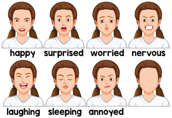 Set of girl facial expression