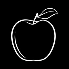Apple Simple Flat Icon. Imitation Draw with White Chalk on Blackboard. Contour Pictogram and School Board Background. Outline Illustration Icon for Design