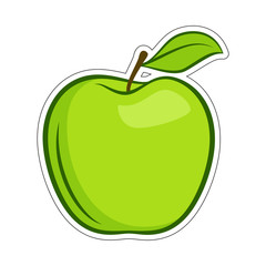 Green Granny Smith Apple Fruit with Leaf Flat Icon for Food Apps and Stickers