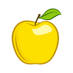 Yellow Granny Smith Apple Fruit with Leaf Flat Icon for Food Apps and Websites on White Background