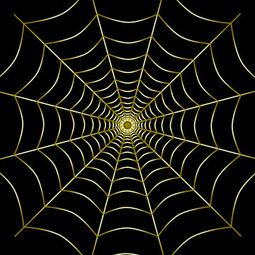 Golden spider web grid on black background. Cover for poster design. Template for brochures. Vector EPS10