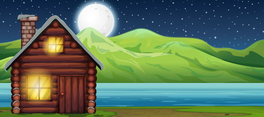 Cabin house at night scen