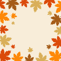 Autumn background with fall leaves border design. Vector illustration. 