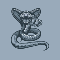 Viper enveloping Tattoo machine. Monochrome tattoo style.
