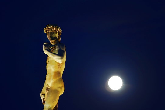 Copy of David in the Piazzale Michelangelo with the Moon, Florence, Italy