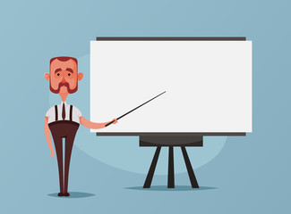 Funny Office Worker Giving a Presentation. Cartoon Style. Vector Illustration
