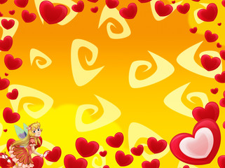 cartoon frame with hearts valentines and flying fairy - illustration for children