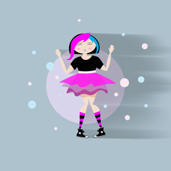 Vector illustration, cute emo girl in fashion, cartoon concept