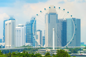 Singapore cityscape, ferris wheel