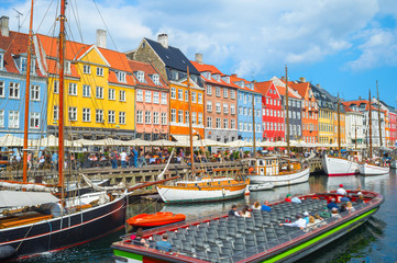 Tour boat in Nyhavn harbor