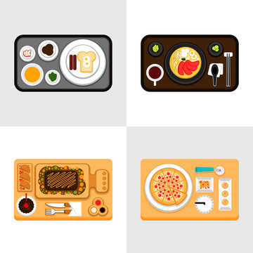 Traditional Turkish breakfast with salami, cheese, pepper, jam, egg, tomato, olives and fruits in a metal food tray (table d'hote) on white background