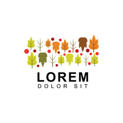 Autumn logos with brown and green leaves, forests, cherries, seasonal scenery. designed for environmental and health safety. suitable for botanical, agricultural and organic plant businesses