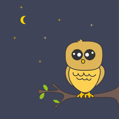 The Owl in the tree at night. Vector.